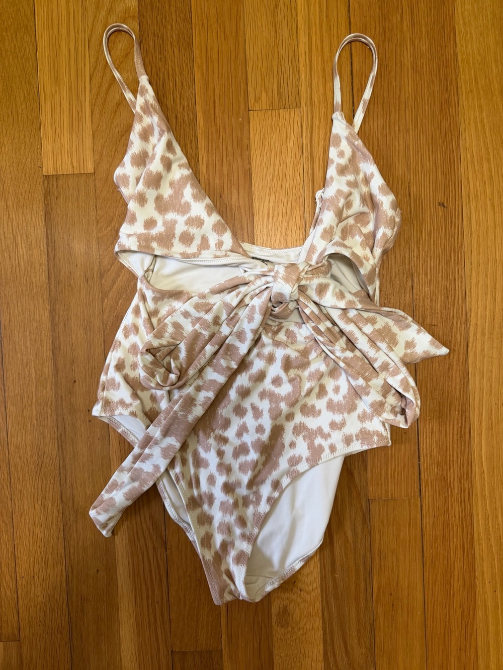 aerie Beige and White Leopard-Print One-Piece Swimsuit